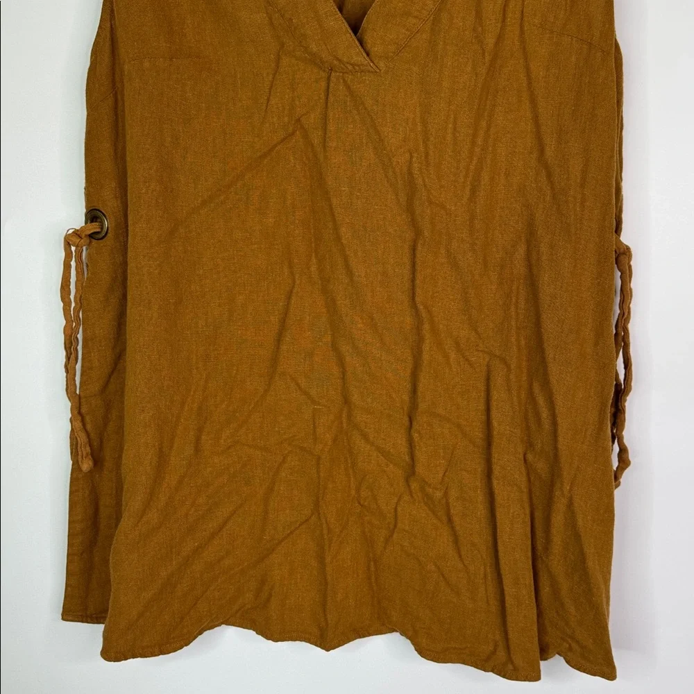 Free People Brown Linen Vneck Sleeveless Shirt Size Medium